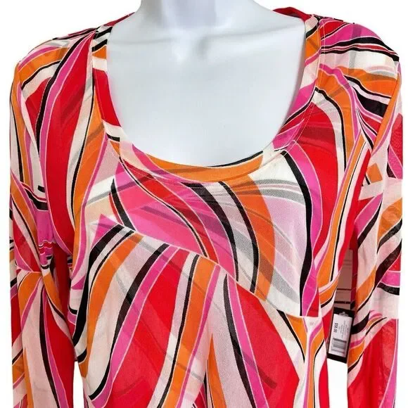 Madison Fashion Top Sz L Geo Print Multicolor Long Sleeves Round Neck Shirt New - Picture 3 of 14